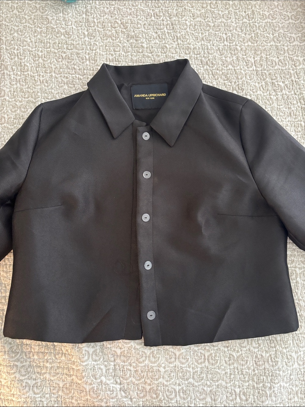 Amanda Uprichard Black Cropped Verity Button-Front Jacket